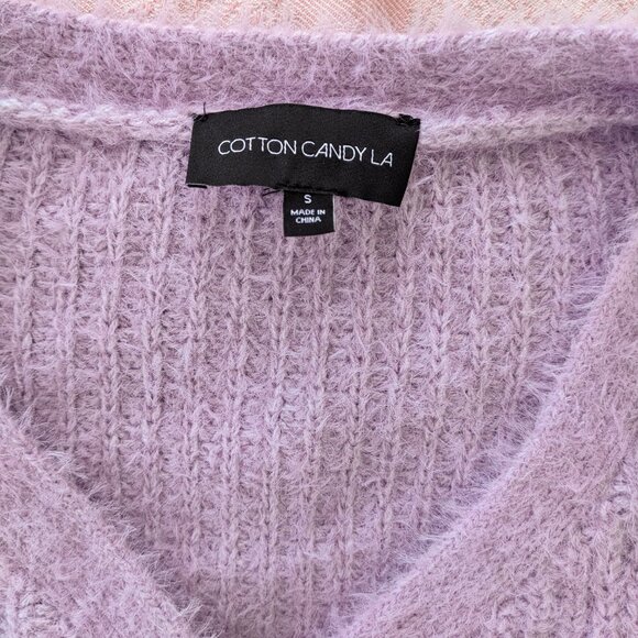 Fuzzy Lavender Crop Cardigan Sweater Small Cable Knit Button Up Purple Pastel - Picture 4 of 7